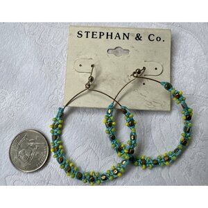 Stephan & Co Blue Green Yellow Gold Beaded Hoop Earrings NEW